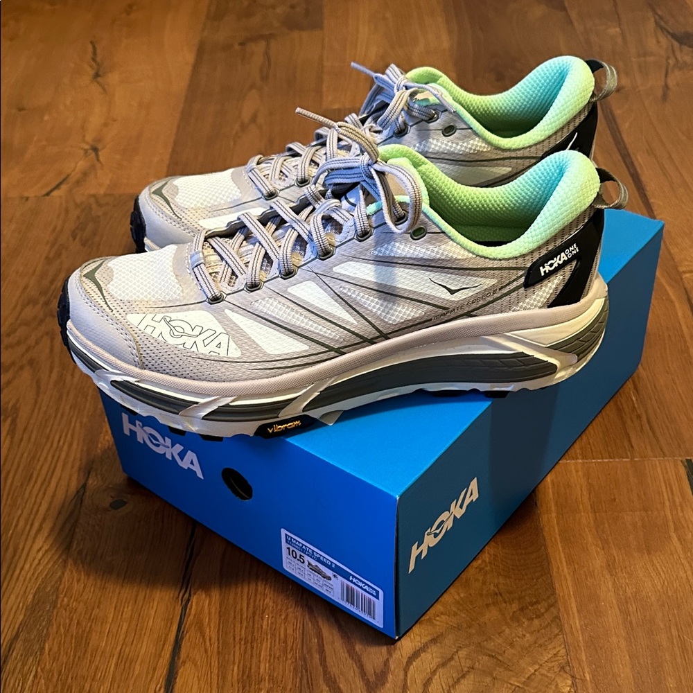 Hoka U MAFATE SPEED2  White and Green Athletic men’s 10.5 Shoes